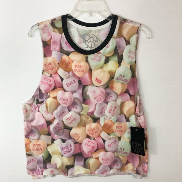Chaser New Candy Print Sweet Hearts tee S - Picture 2 of 9